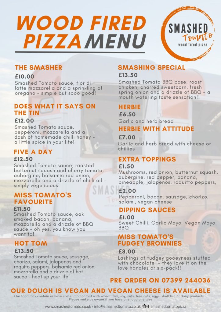 Menu - Fresh and Tasty Wood Fired Pizza in St Ives and surrounding ...